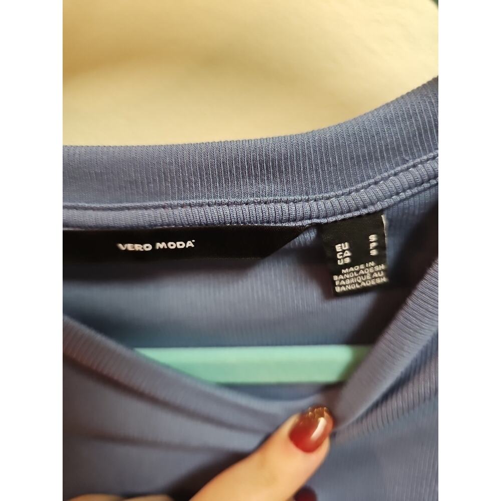 Vero Moda Slate Blue Knit Fitted Dress With Cinched Side Size S NWT - Picture 4 of 6